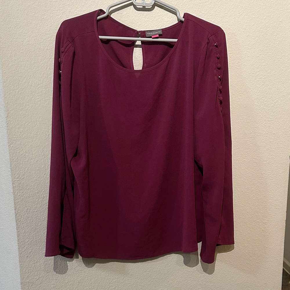 Vince Camuto Deep Red Blouse with Button Accents
